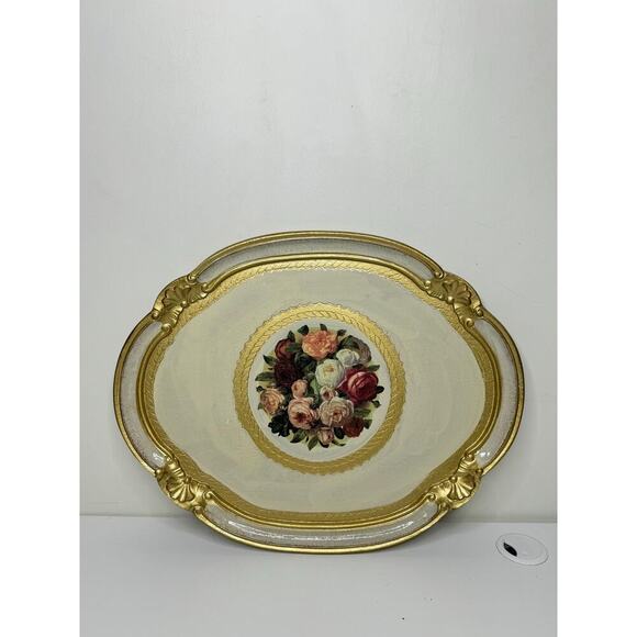 Made In Italy Gold Resin Florentine Tray With Floral Details - Picture 3 of 9